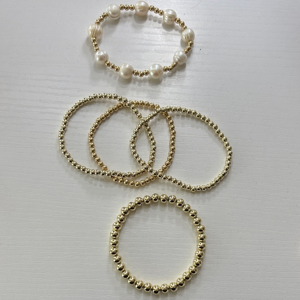 Elegant Gold and Pearl Bracelet Set
